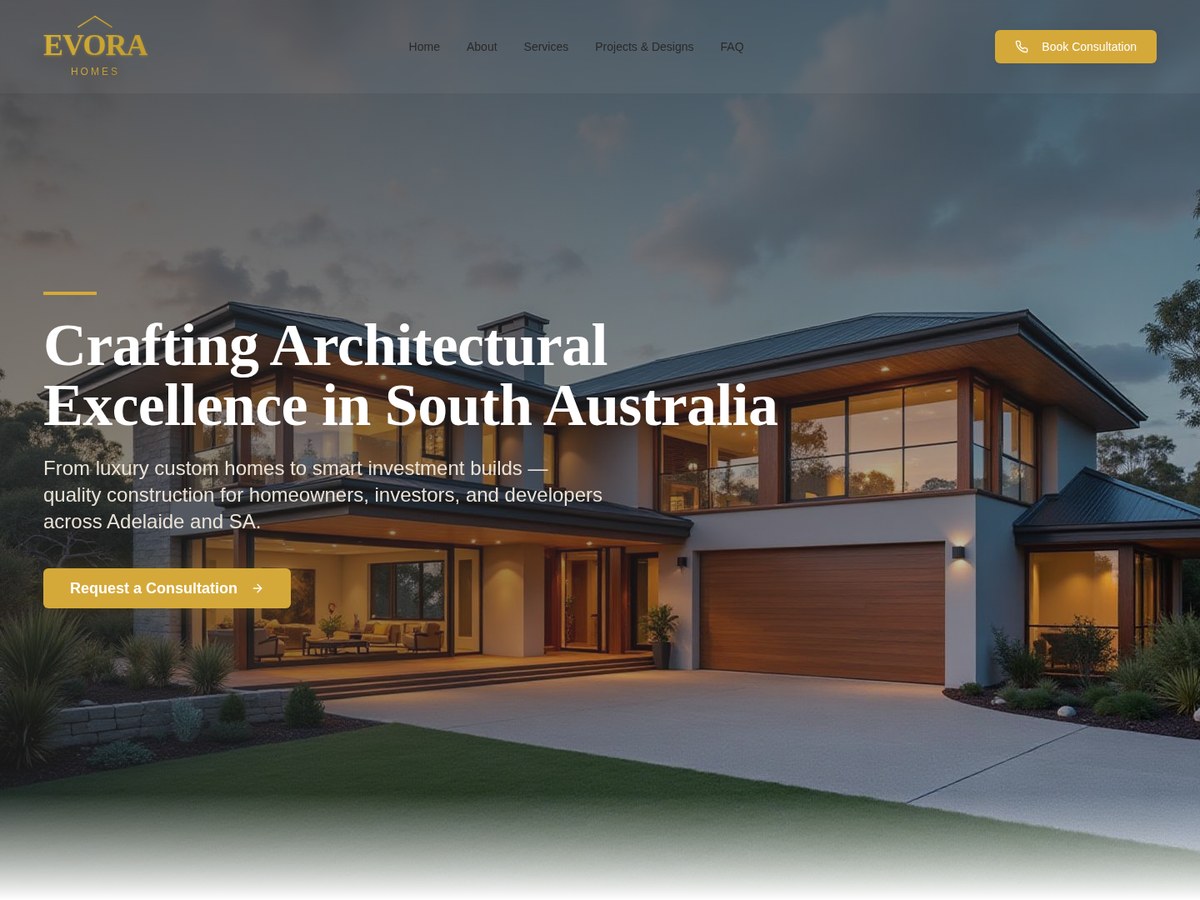 Home page design for a South Australian custom home builder