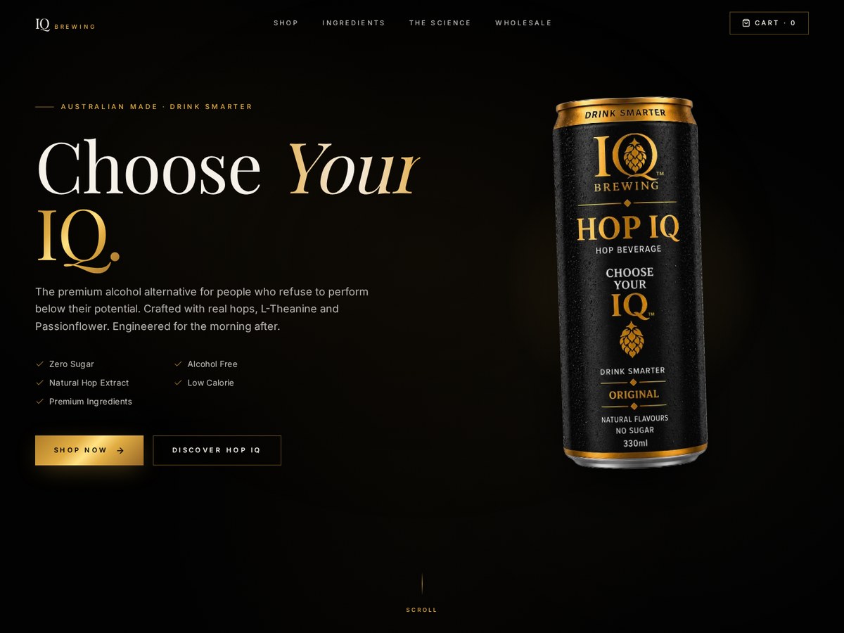 Home page design for an Australian beverage brand